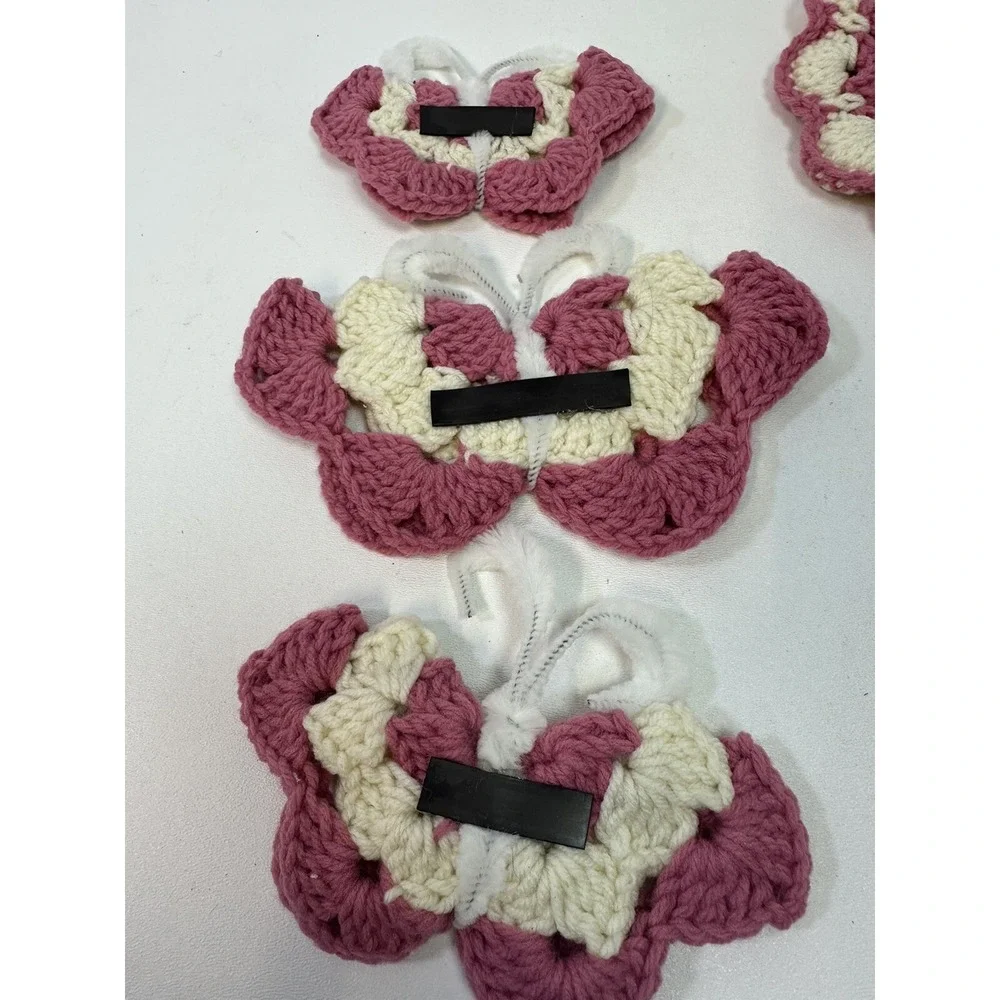 VTG Lot 5 Crochet Doily Doilies Butterfly‎ Magnets Pink Cottage Core Handmade